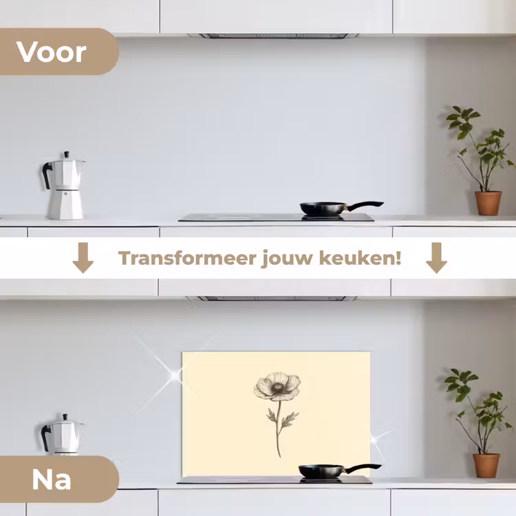 Spatscherm keuken - Klaproos - Illustratie - Zwart — 3