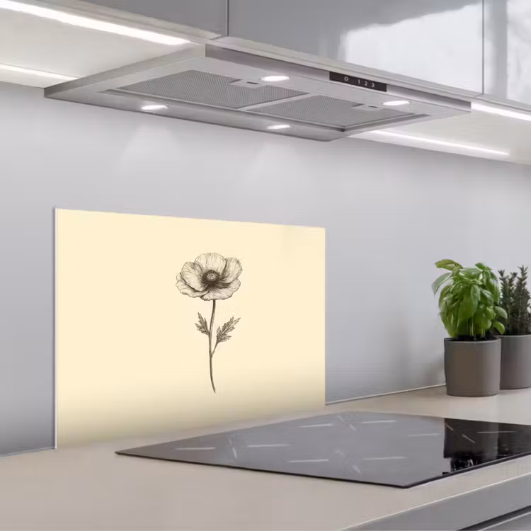 Spatscherm keuken - Klaproos - Illustratie - Zwart — 5