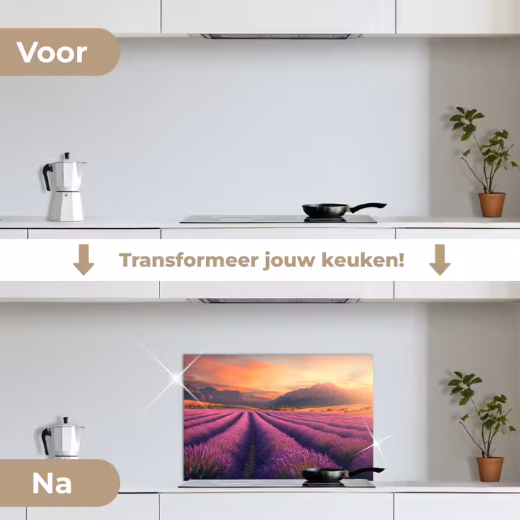 Spatscherm keuken - Lavendelveld - Zonsondergang - Paars — 3