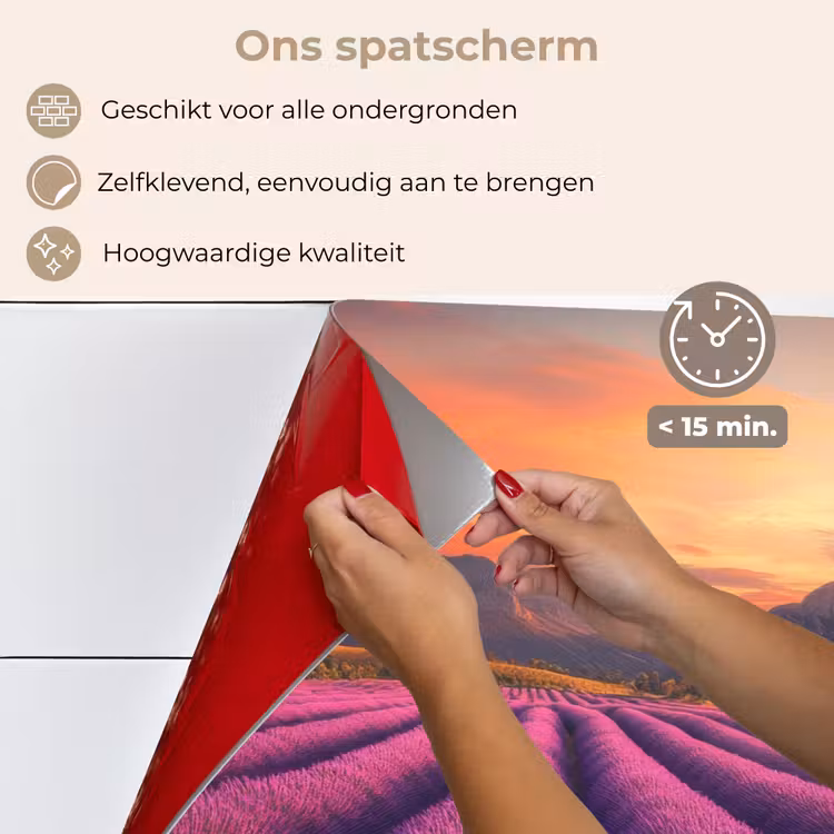 Spatscherm keuken - Lavendelveld - Zonsondergang - Paars — 4