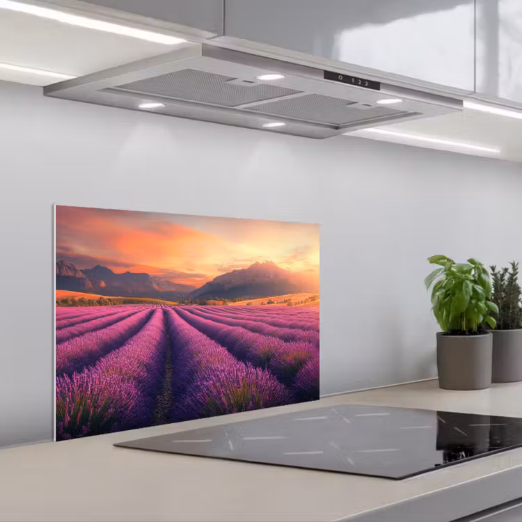 Spatscherm keuken - Lavendelveld - Zonsondergang - Paars — 5