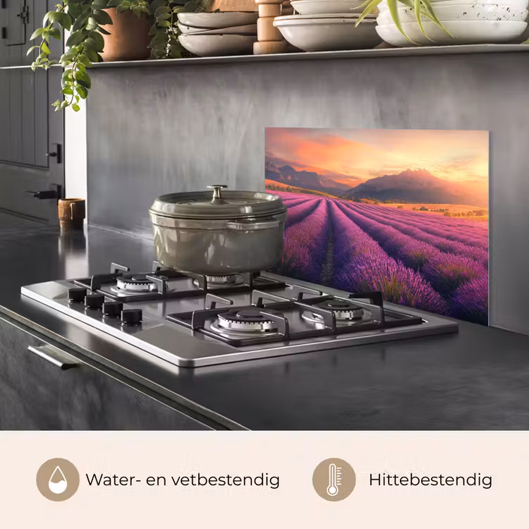 Spatscherm keuken - Lavendelveld - Zonsondergang - Paars — 7