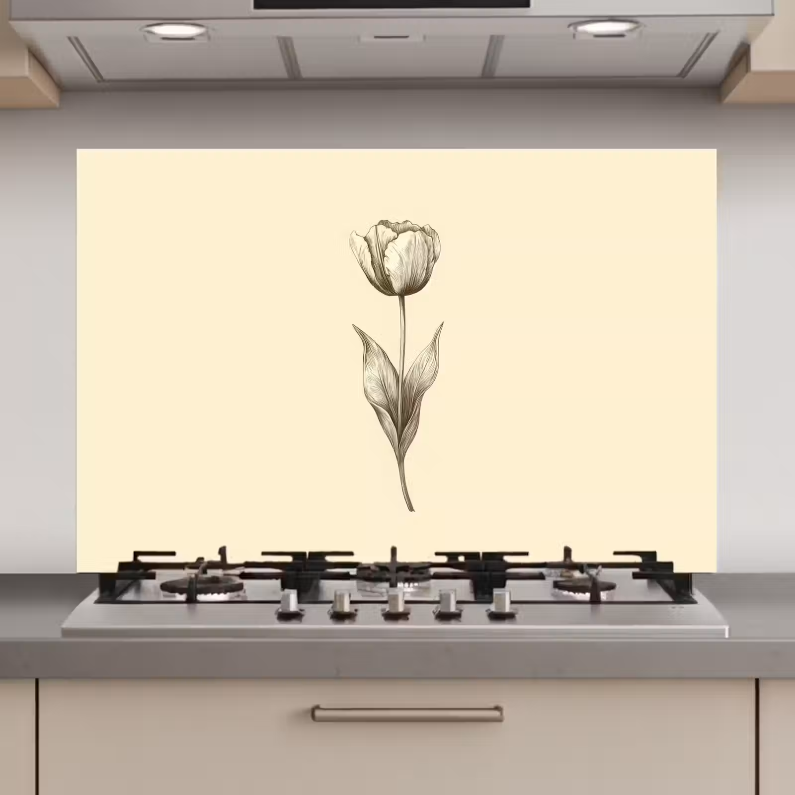Spatscherm keuken - Illustratie - Tulp - Zwart — 1
