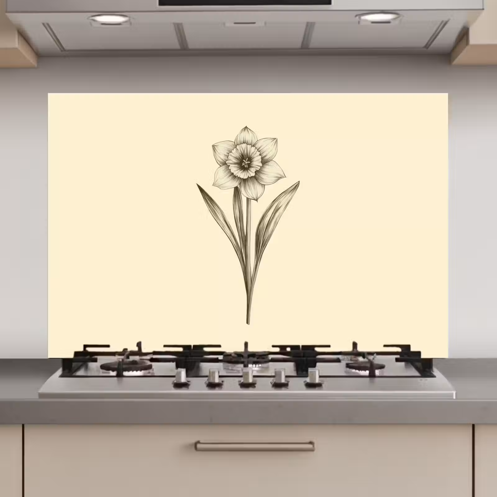 Spatscherm keuken - Zwart - Narcis - Illustratie — 1