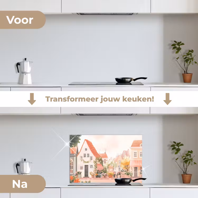 Spatscherm keuken - Bloemen - Huizen - Dorp — 3