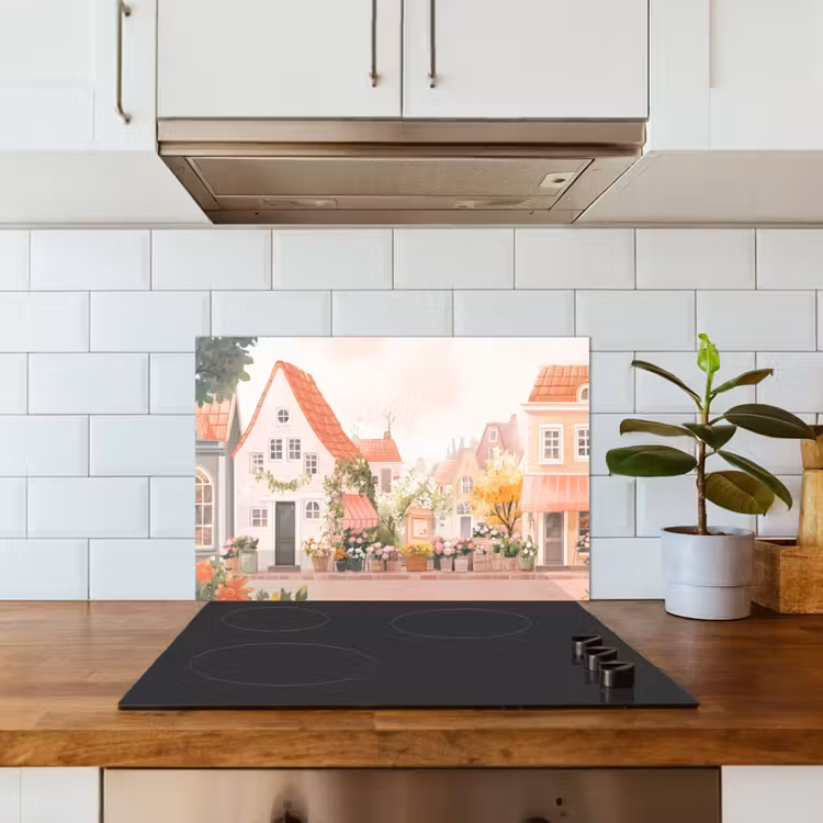 Spatscherm keuken - Bloemen - Huizen - Dorp — 6