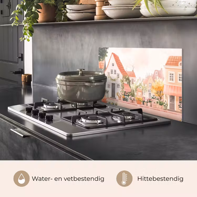 Spatscherm keuken - Bloemen - Huizen - Dorp — 7