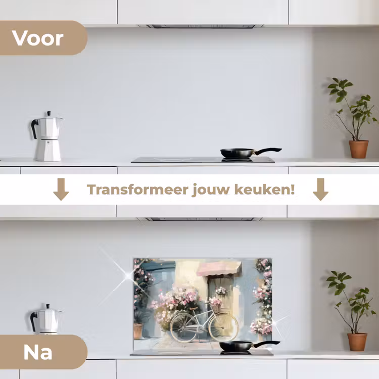Spatscherm keuken - Fiets - Pastelkleuren - Bloemen — 3