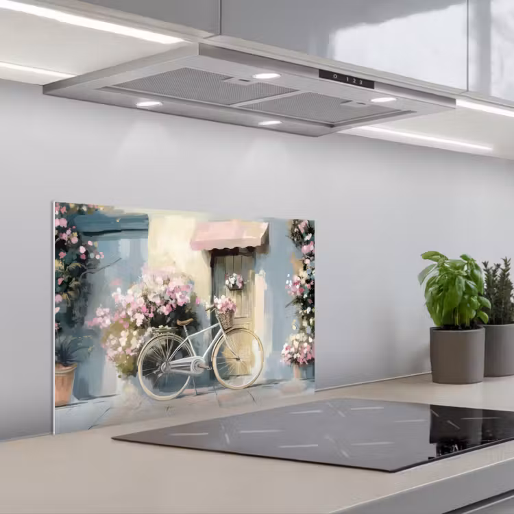 Spatscherm keuken - Fiets - Pastelkleuren - Bloemen — 5