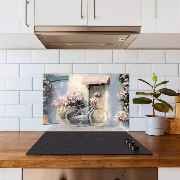 Spatscherm keuken - Fiets - Pastelkleuren - Bloemen — 6