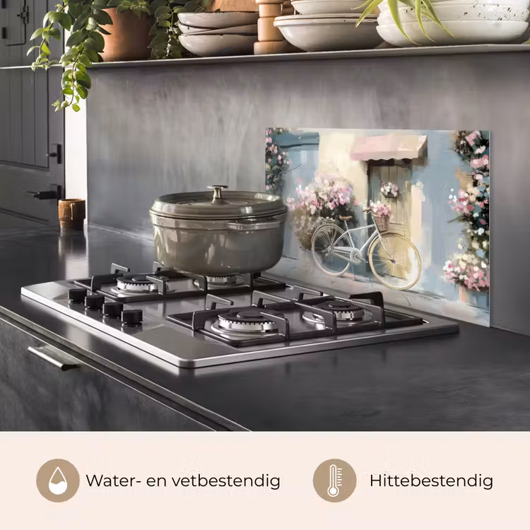 Spatscherm keuken - Fiets - Pastelkleuren - Bloemen — 7