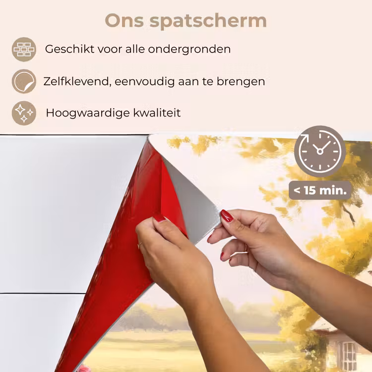 Spatscherm keuken - Huisje - Hout - Bloemen — 4