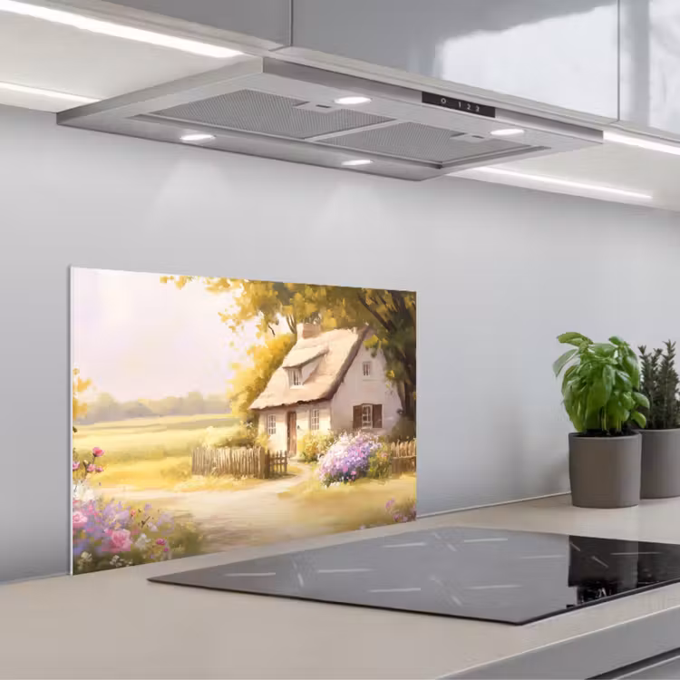 Spatscherm keuken - Huisje - Hout - Bloemen — 5