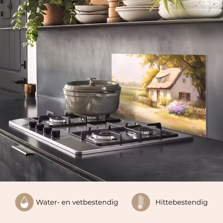 Spatscherm keuken - Huisje - Hout - Bloemen — 7