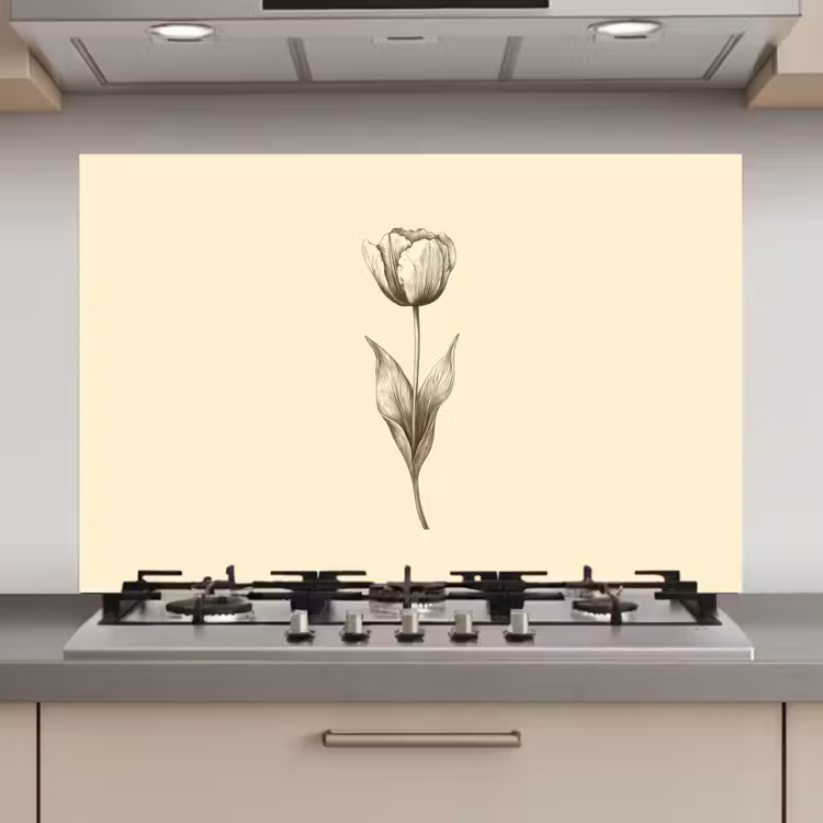 Spatscherm keuken - Illustratie - Tulp - Zwart — 1