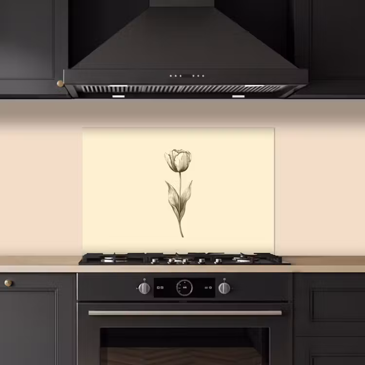Spatscherm keuken - Illustratie - Tulp - Zwart — 2