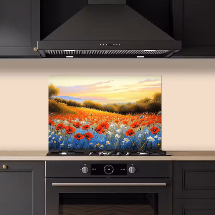 Spatscherm keuken - Klaproos - Bloemenveld - Kleurrijk — 2