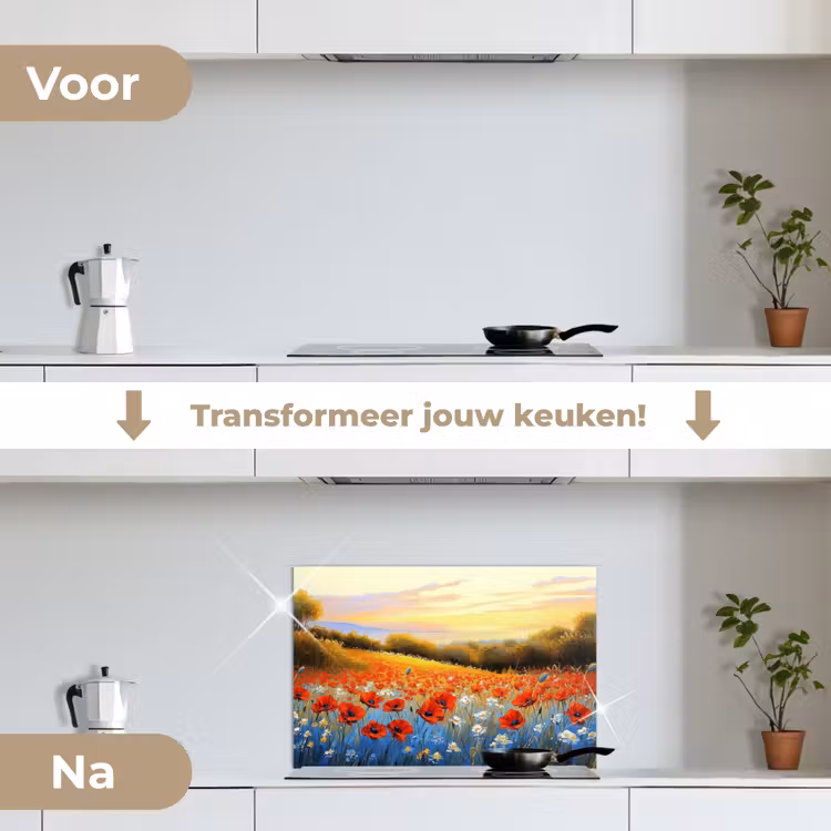 Spatscherm keuken - Klaproos - Bloemenveld - Kleurrijk — 3