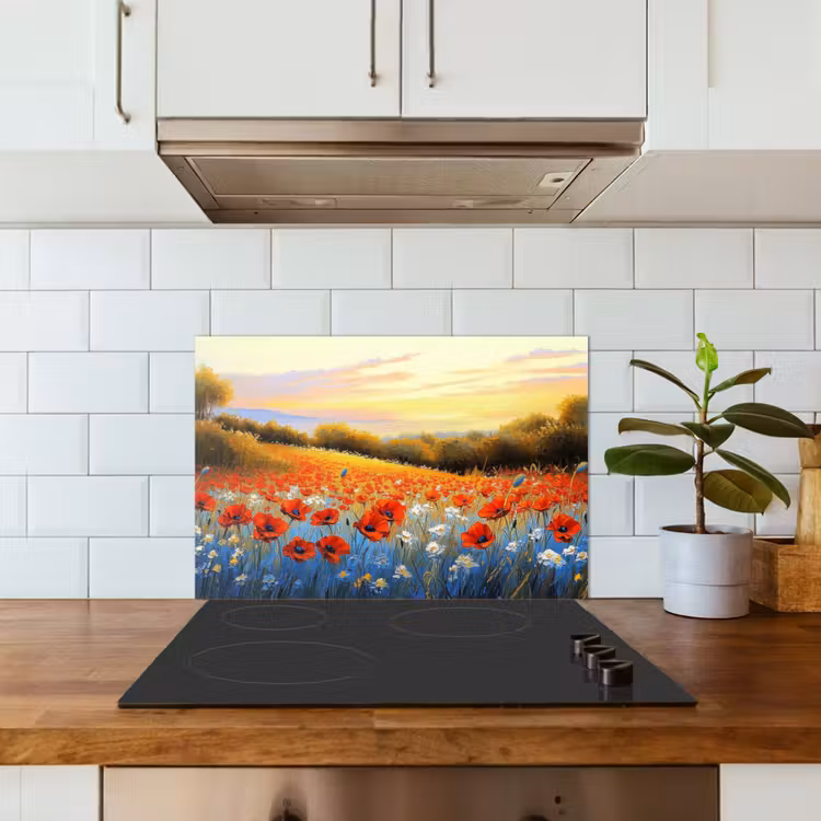 Spatscherm keuken - Klaproos - Bloemenveld - Kleurrijk — 6