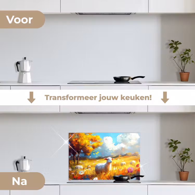 Spatscherm keuken - Schaap - Weide - Bloemen — 3