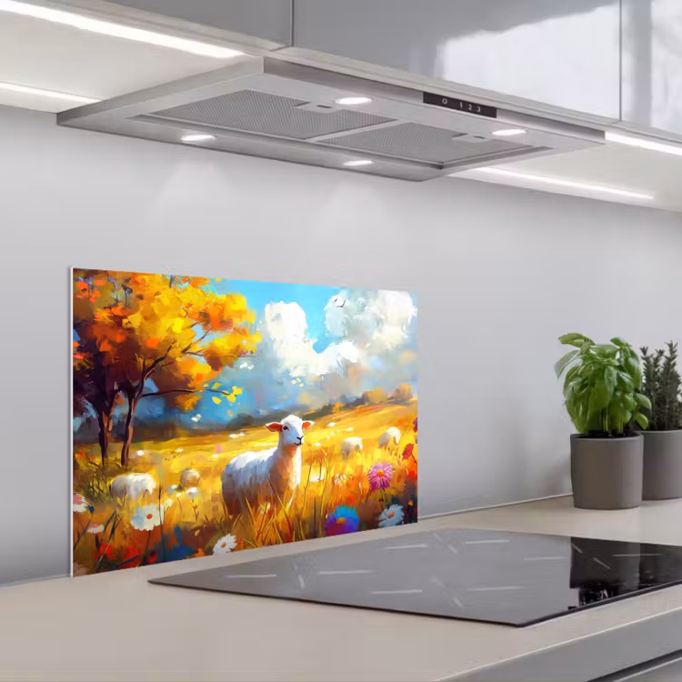 Spatscherm keuken - Schaap - Weide - Bloemen — 5
