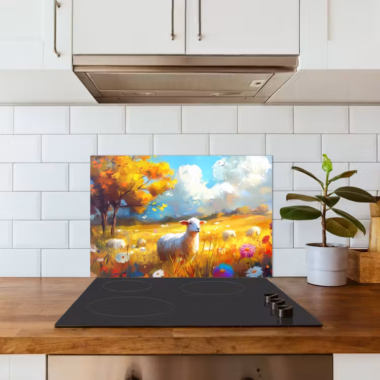 Spatscherm keuken - Schaap - Weide - Bloemen — 6