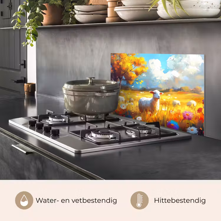 Spatscherm keuken - Schaap - Weide - Bloemen — 7