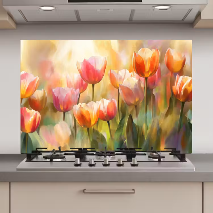 Spatscherm keuken - Tulpen - Sprookjesachtig - Kleurrijk — 1