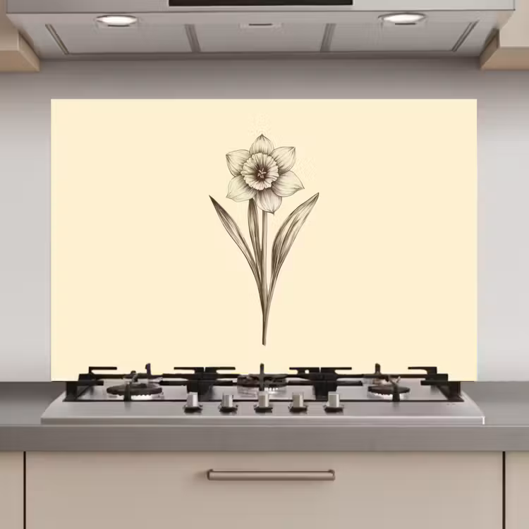Spatscherm keuken - Zwart - Narcis - Illustratie — 1
