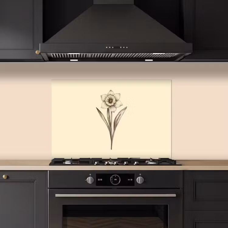 Spatscherm keuken - Zwart - Narcis - Illustratie — 2