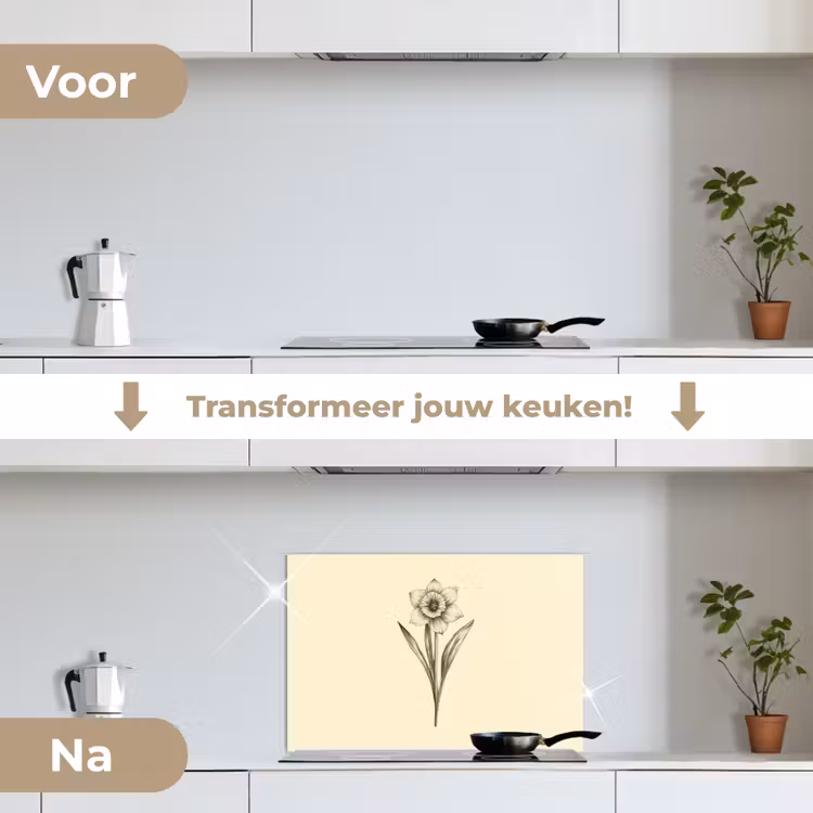 Spatscherm keuken - Zwart - Narcis - Illustratie — 3