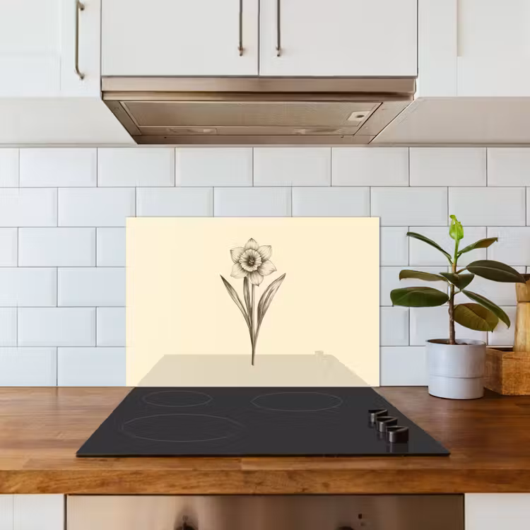 Spatscherm keuken - Zwart - Narcis - Illustratie — 6
