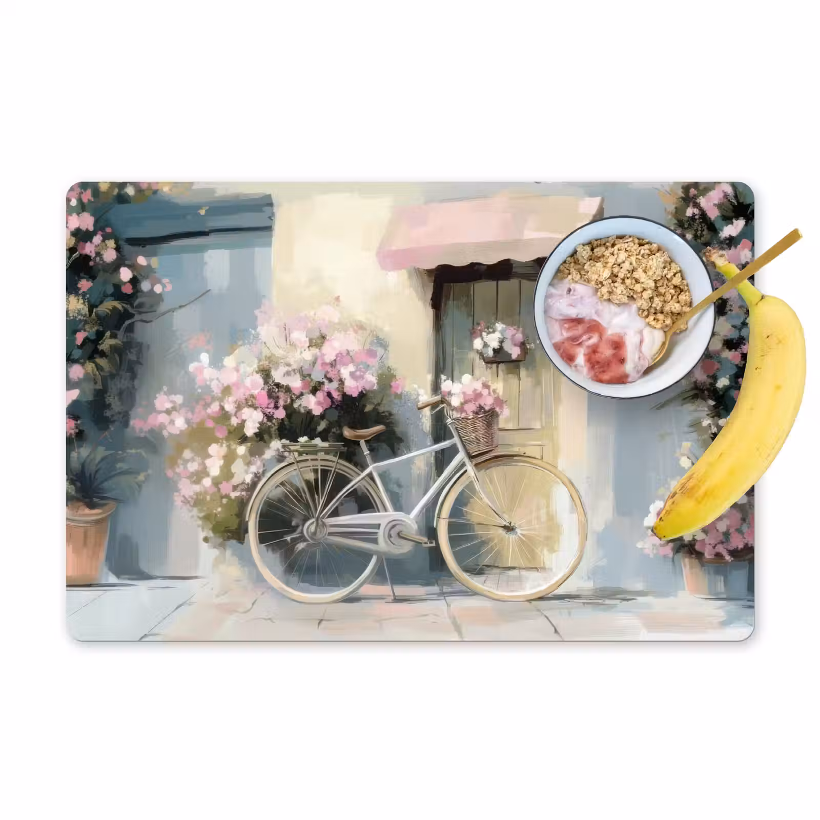Placemat - 6 stuks - Fiets - Pastelkleuren - Bloemen — 1