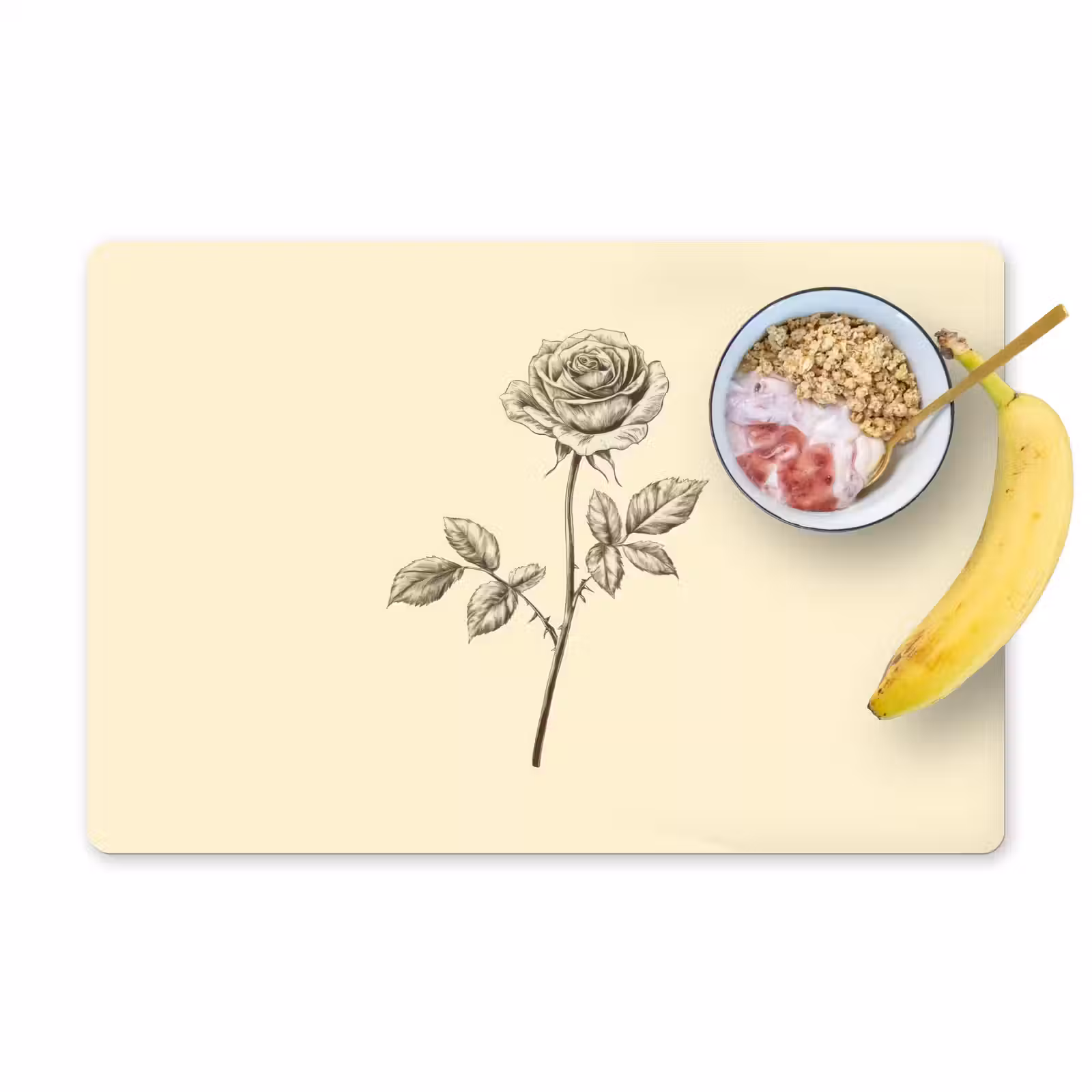 Placemat - 6 stuks - Illustratie - Zwart - Roos — 1