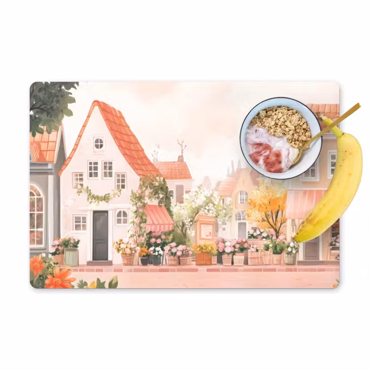 Placemat - 6 stuks - Bloemen - Huizen - Dorp — 1