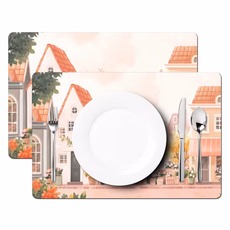 Placemat - 6 stuks - Bloemen - Huizen - Dorp — 2