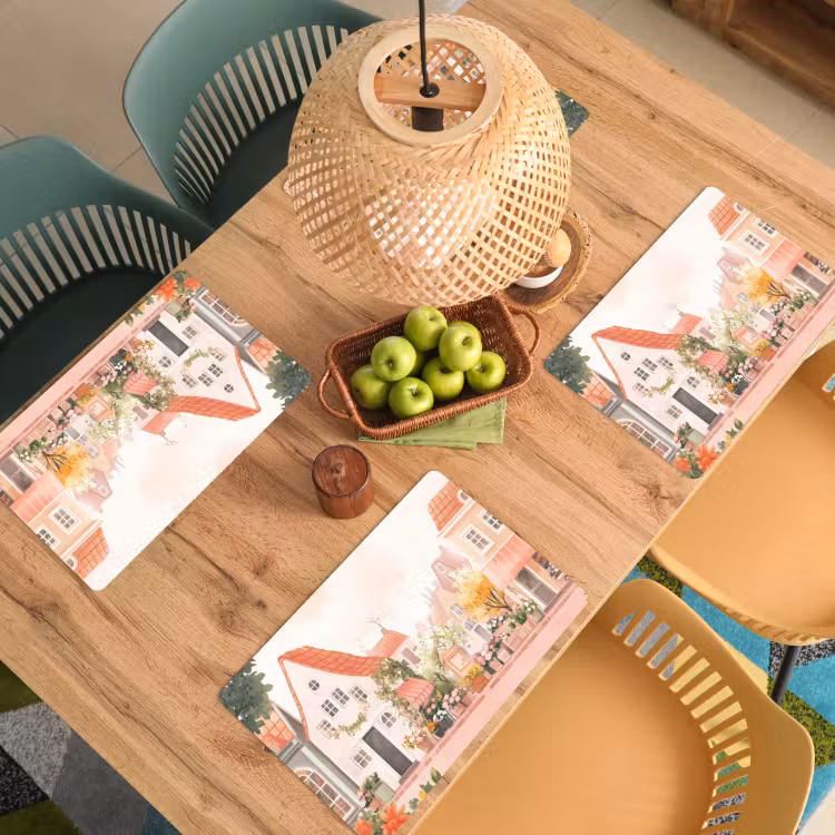 Placemat - 6 stuks - Bloemen - Huizen - Dorp — 6