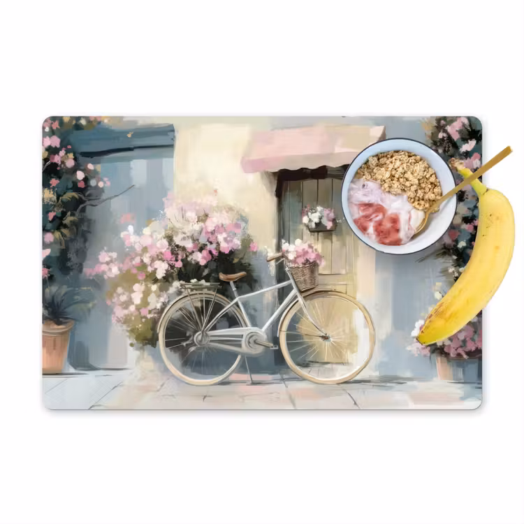 Placemat - 6 stuks - Fiets - Pastelkleuren - Bloemen — 1