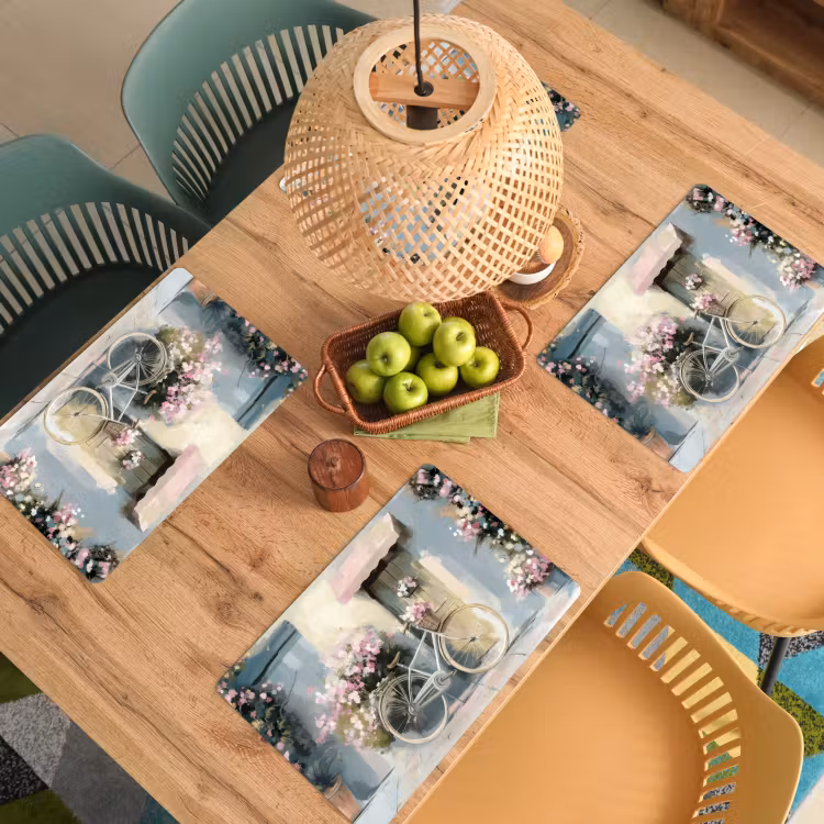 Placemat - 6 stuks - Fiets - Pastelkleuren - Bloemen — 6
