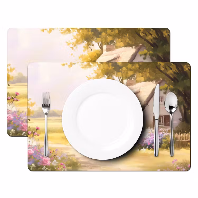 Placemat - 6 stuks - Huisje - Hout - Bloemen — 2