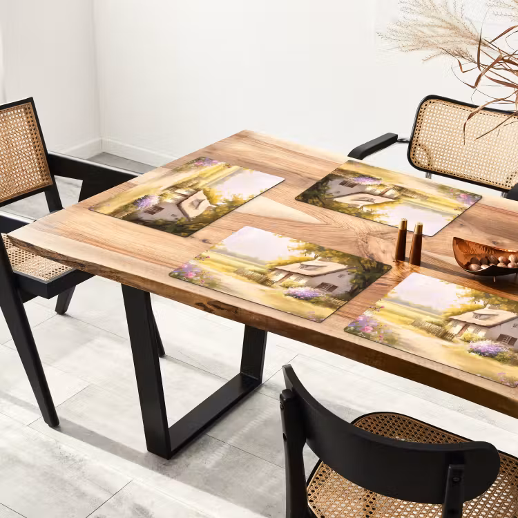Placemat - 6 stuks - Huisje - Hout - Bloemen — 5