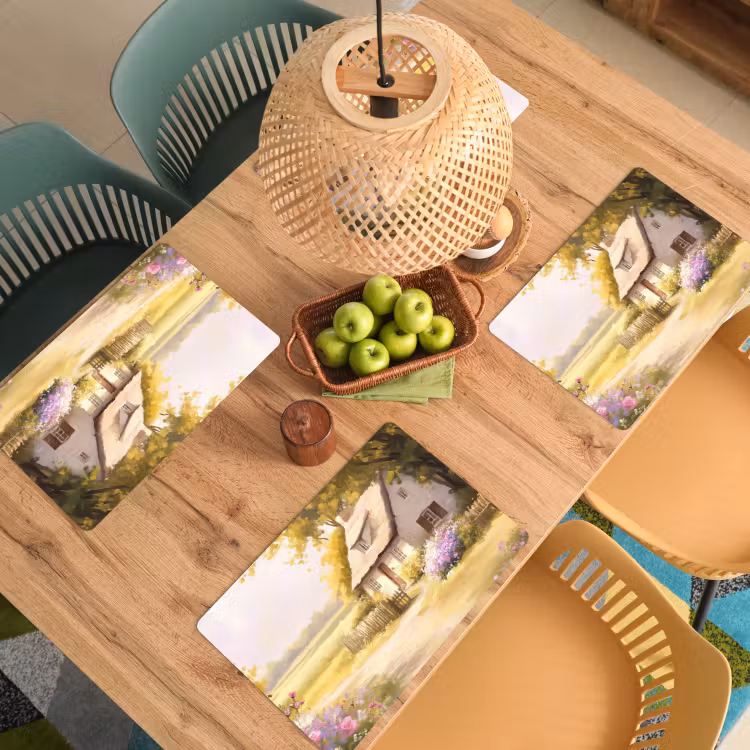 Placemat - 6 stuks - Huisje - Hout - Bloemen — 6