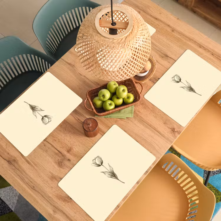 Placemat - 6 stuks - Illustratie - Tulp - Zwart — 6