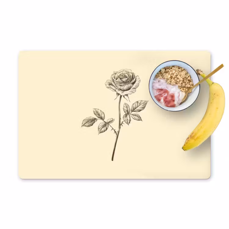 Placemat - 6 stuks - Illustratie - Zwart - Roos — 1