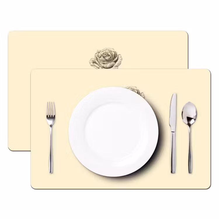 Placemat - 6 stuks - Illustratie - Zwart - Roos — 2