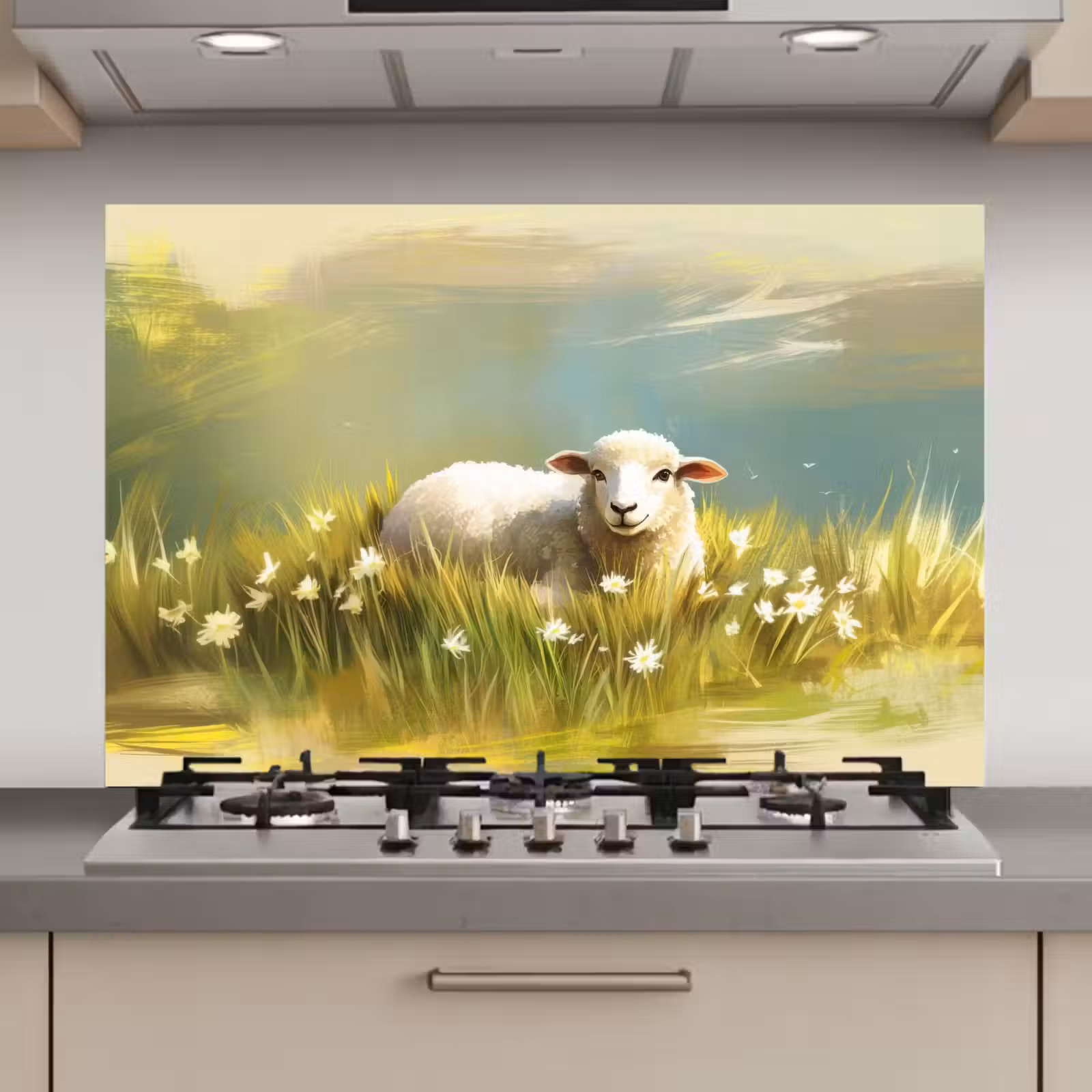 Spatscherm keuken - Schaap - Weide - Groen — 1