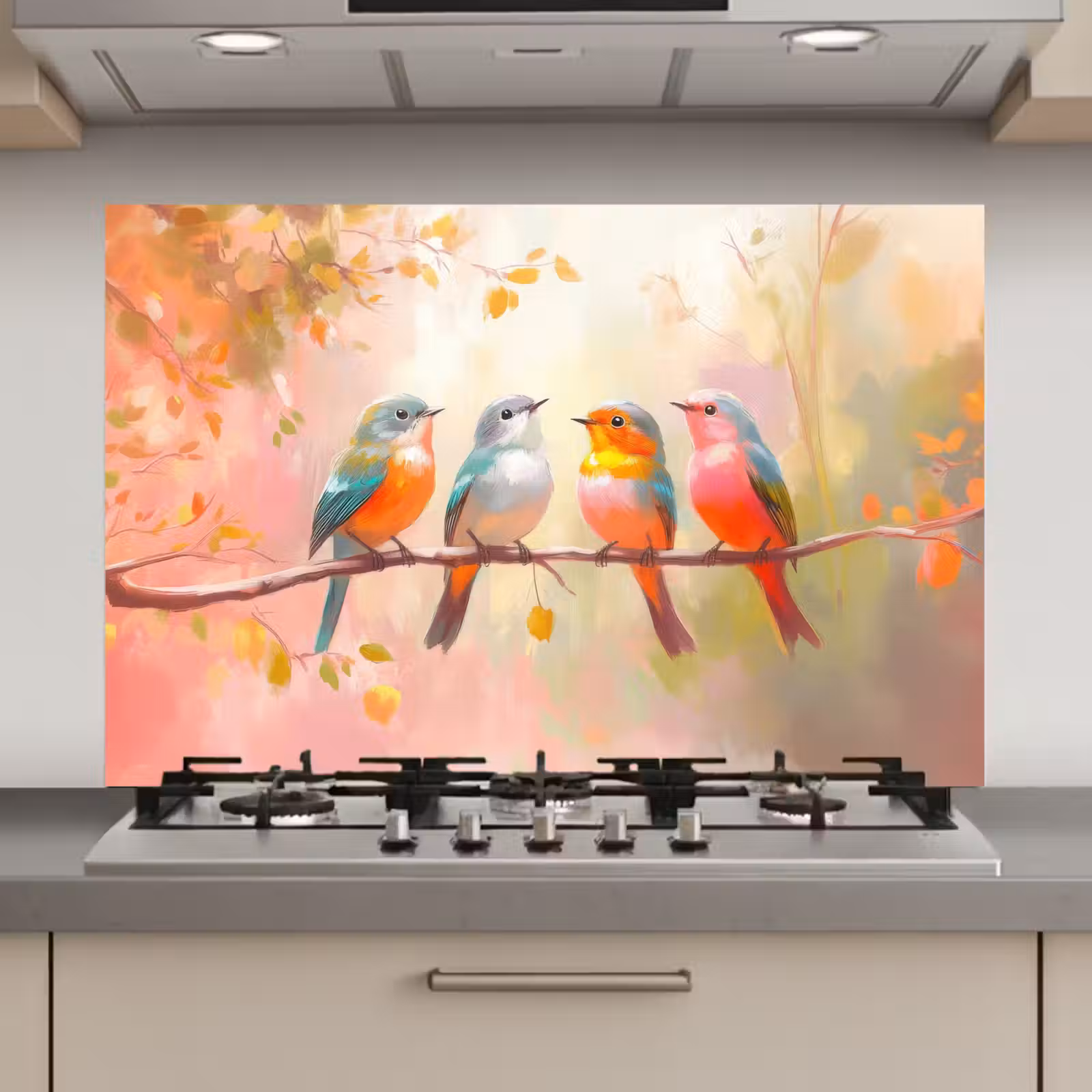 Spatscherm keuken - Vogels - Kleurrijk - Tak — 1