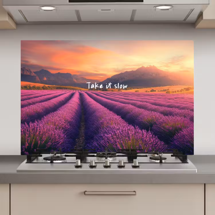 Spatscherm keuken - Lavendelveld - Quote - Zonsondergang — 1