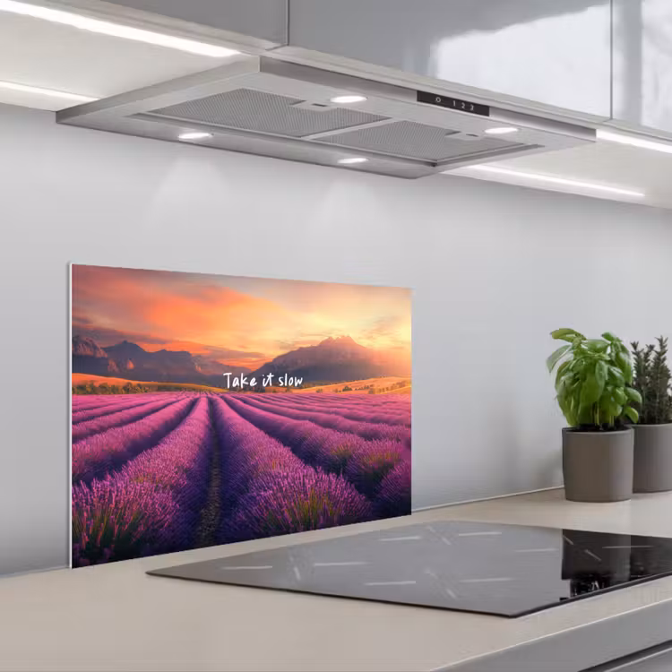 Spatscherm keuken - Lavendelveld - Quote - Zonsondergang — 5