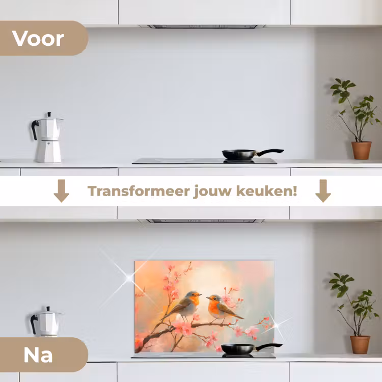 Spatscherm keuken - Roodborstjes - Sierlijk - Bloesemtak — 3